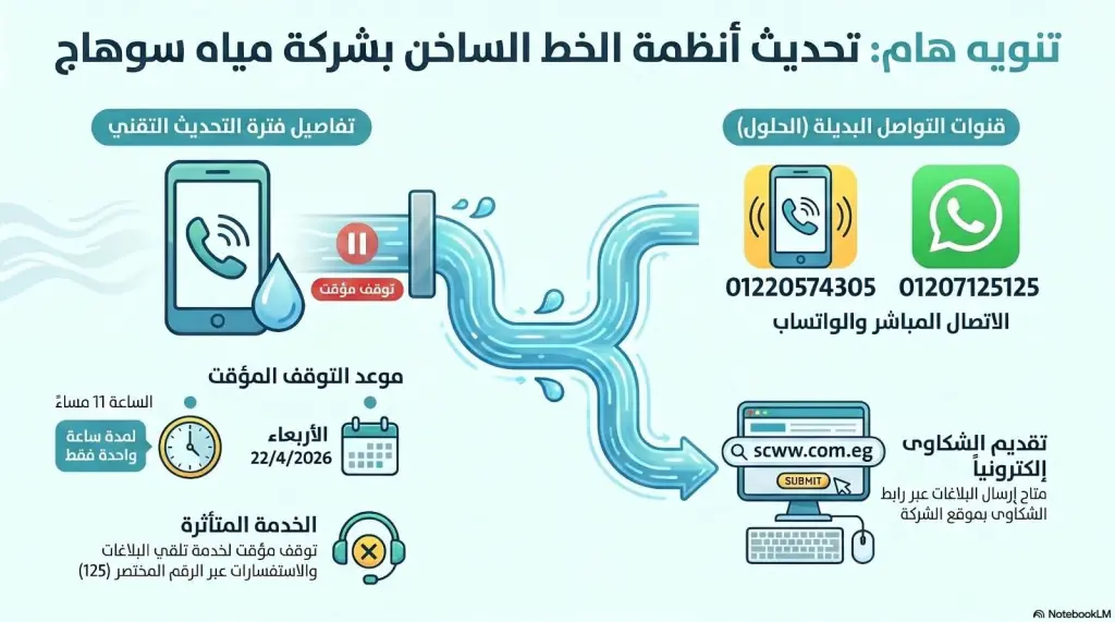 مياه سوهاج تعلن عن الارقام البديلة للخط الساخن لتلقي شكاوى المواطنين