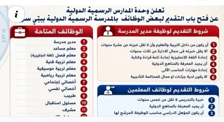 شروط التعيين.. فتح باب التقديم لعدة وظائف بالمدرسة الرسمية في بني سويف